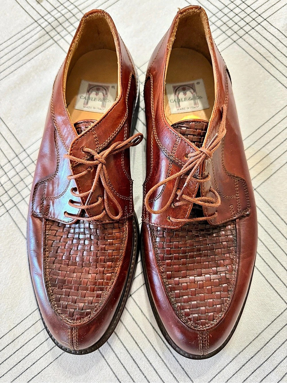 Cable &Co. Made in Italy Men's Cognac Chestnut Brown Leather Dress Shoes US 9